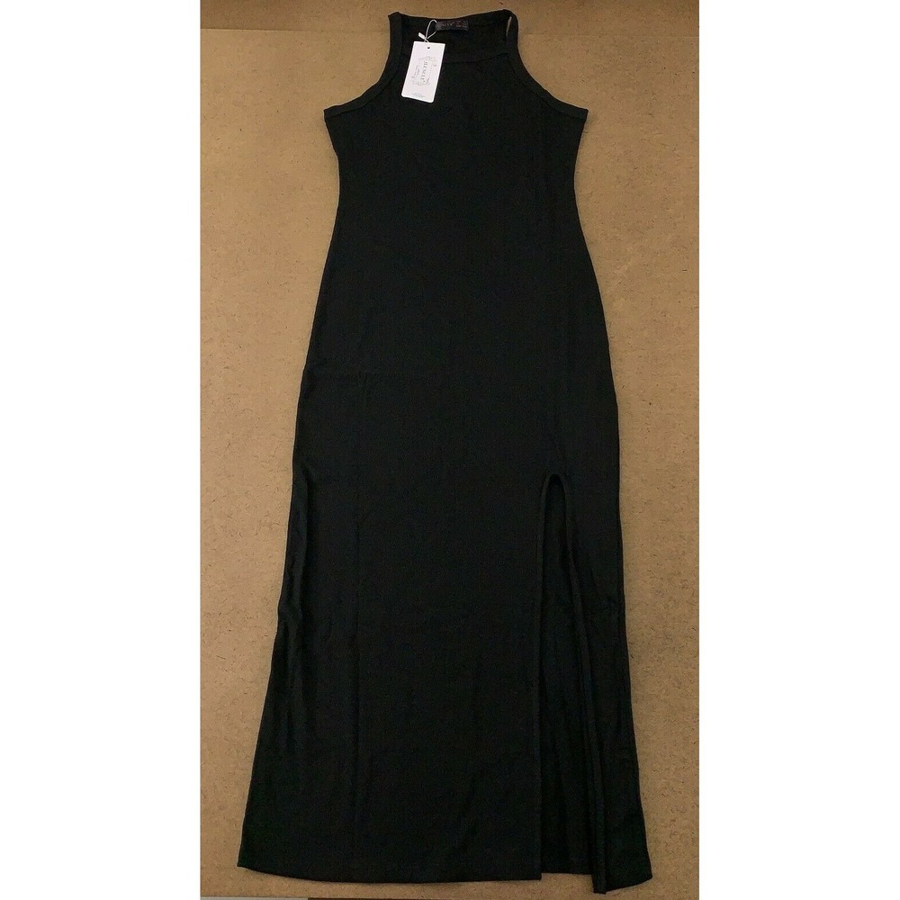 JLCNCUE Women's Size 8-10 Black Causal  High Side Slit Bodycon Maxi Dress NWT